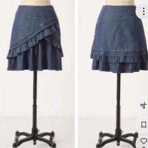 Anthropologie Ett Twa Bucolic Chambray Skirt SZ 2 blue denim ruffles